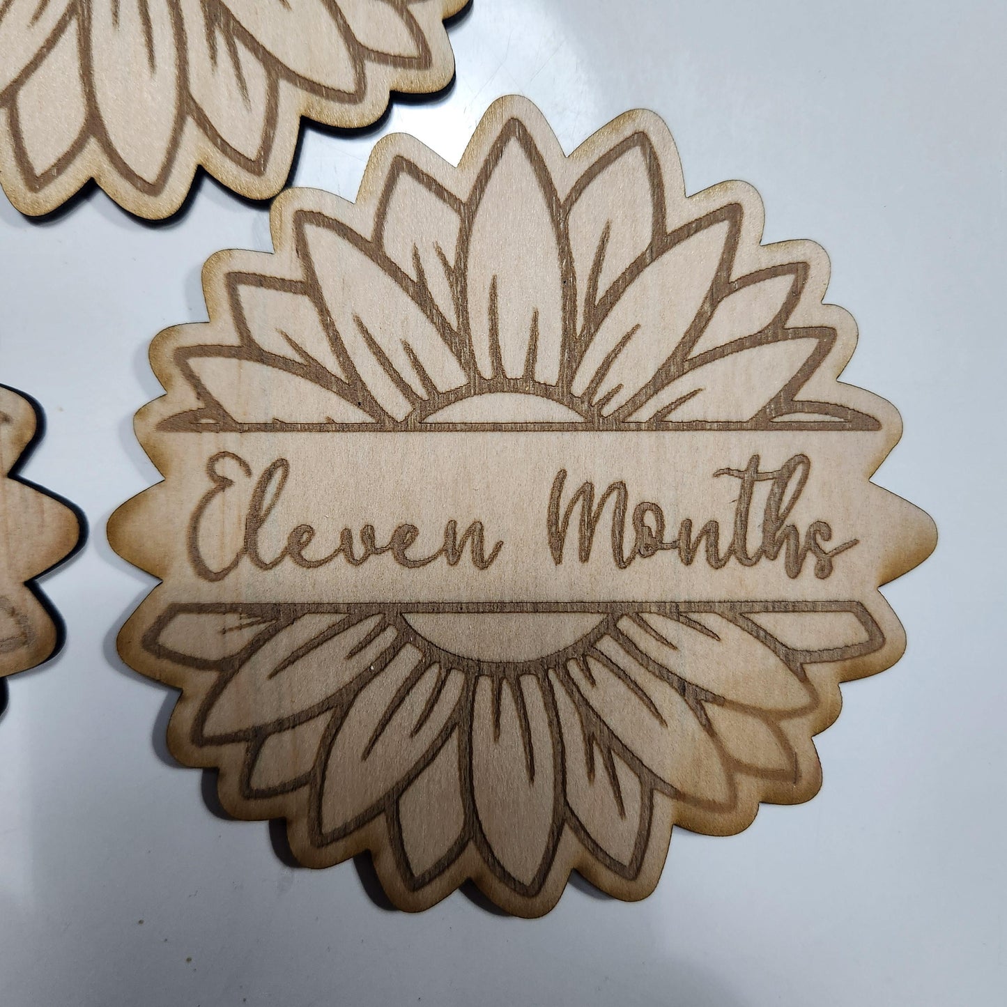 Sunflower Style Baby Milestone Plaque Bundle – 17 Engraved Disks | Hello World, Monthly Markers, and Birth Announcements