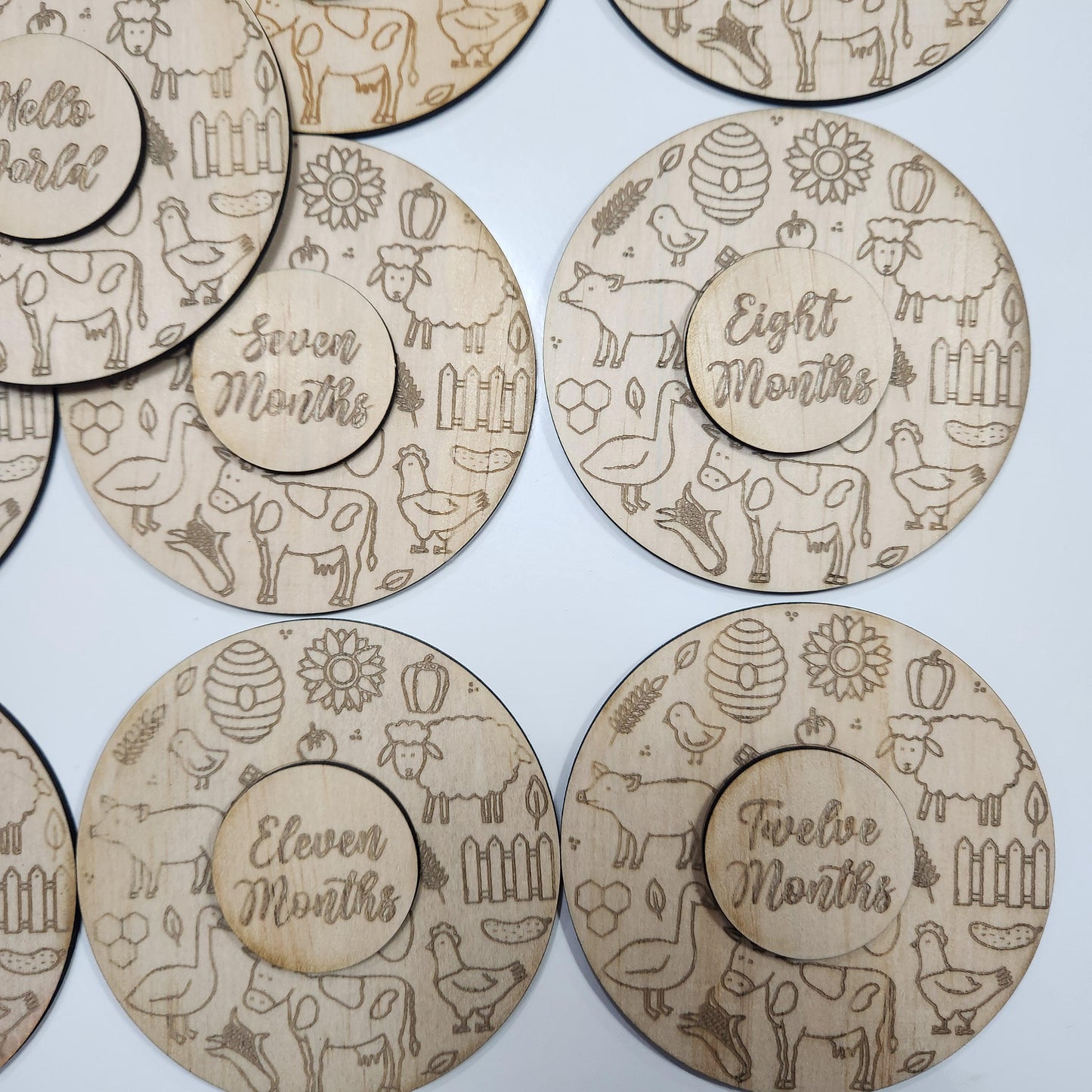 Farm Animal Monthly Milestone Plaques | Set of 17 Wooden Baby Discs | Handmade Baby Shower Gift (Copy)