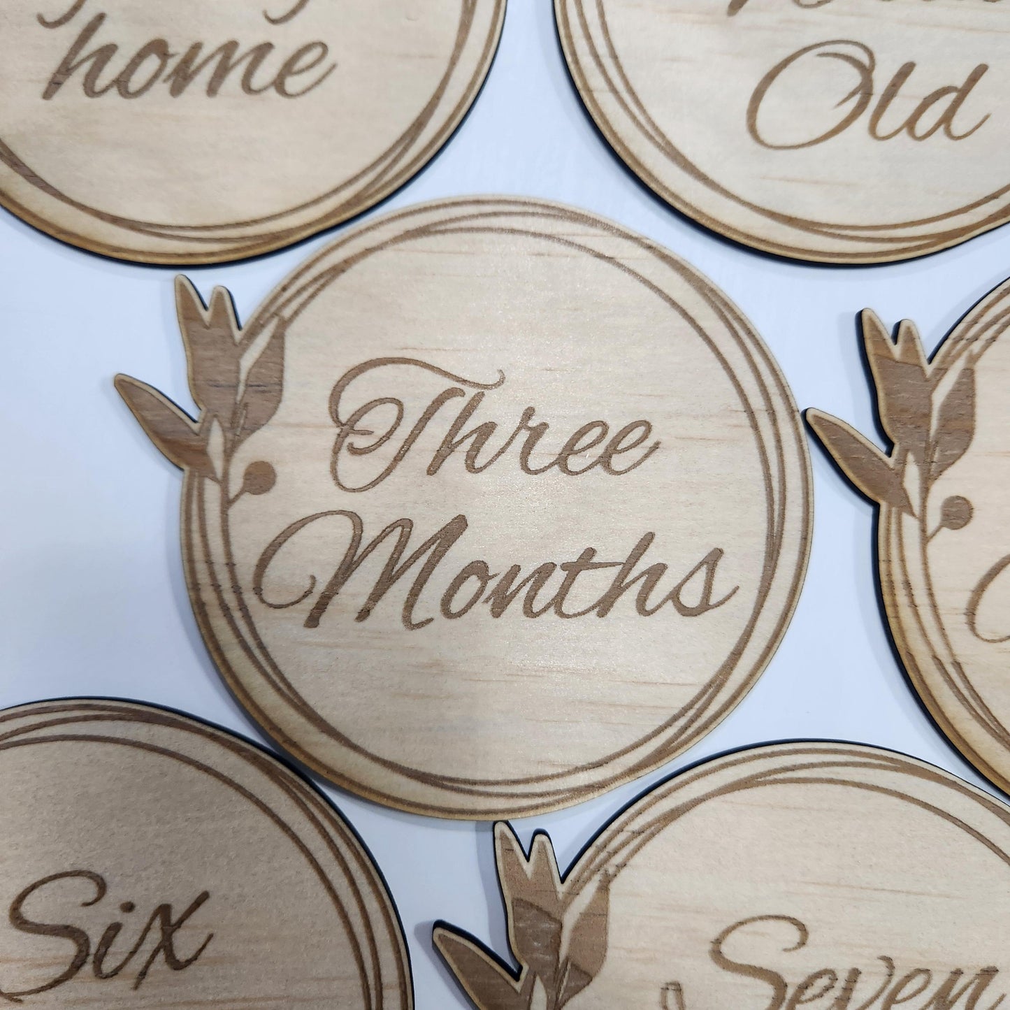 Circular Floral  Monthly Milestone Plaques | Set of 17 Wooden Baby Discs | Handmade Baby Shower Gift